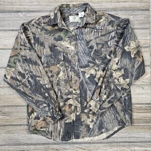 VTG Mossy Oak Camo Button Down Shirt Mens L Heavy Cotton Chamois Flannel USA